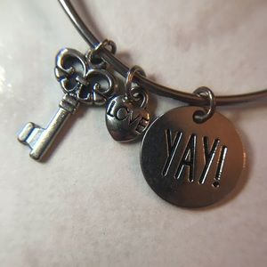 Silver Charm Bangle “Yay!” “Love” and Key